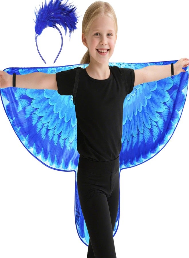 D.Q.Z Double-Sided Bird Wings Parrot Costume for Kids Dress Up Clothes Feather Headband, Toddlers Animal Role Play Halloween (Blue) - Image 1